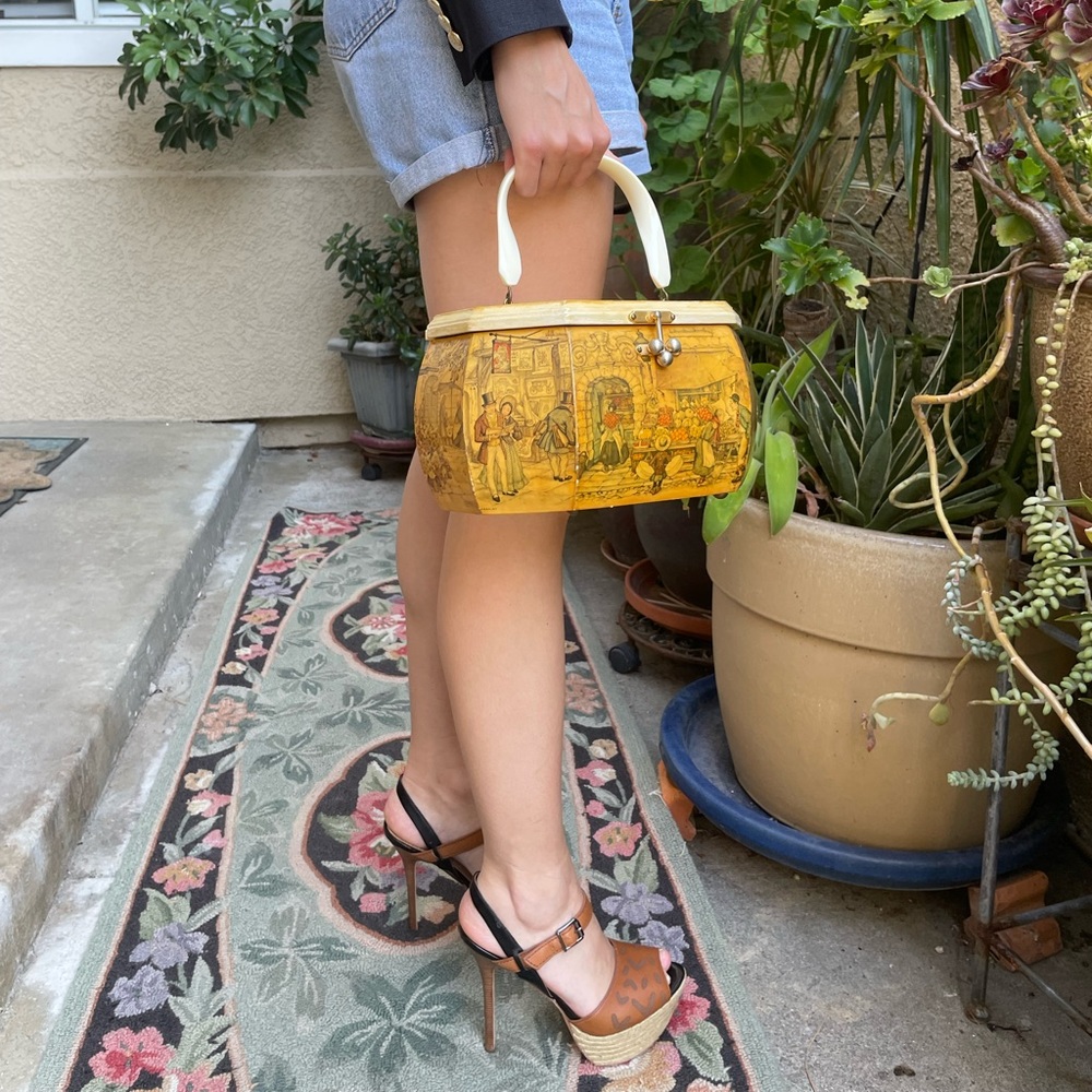 Vintage wooden handmade bag with unique lock - Picture 4 of 16